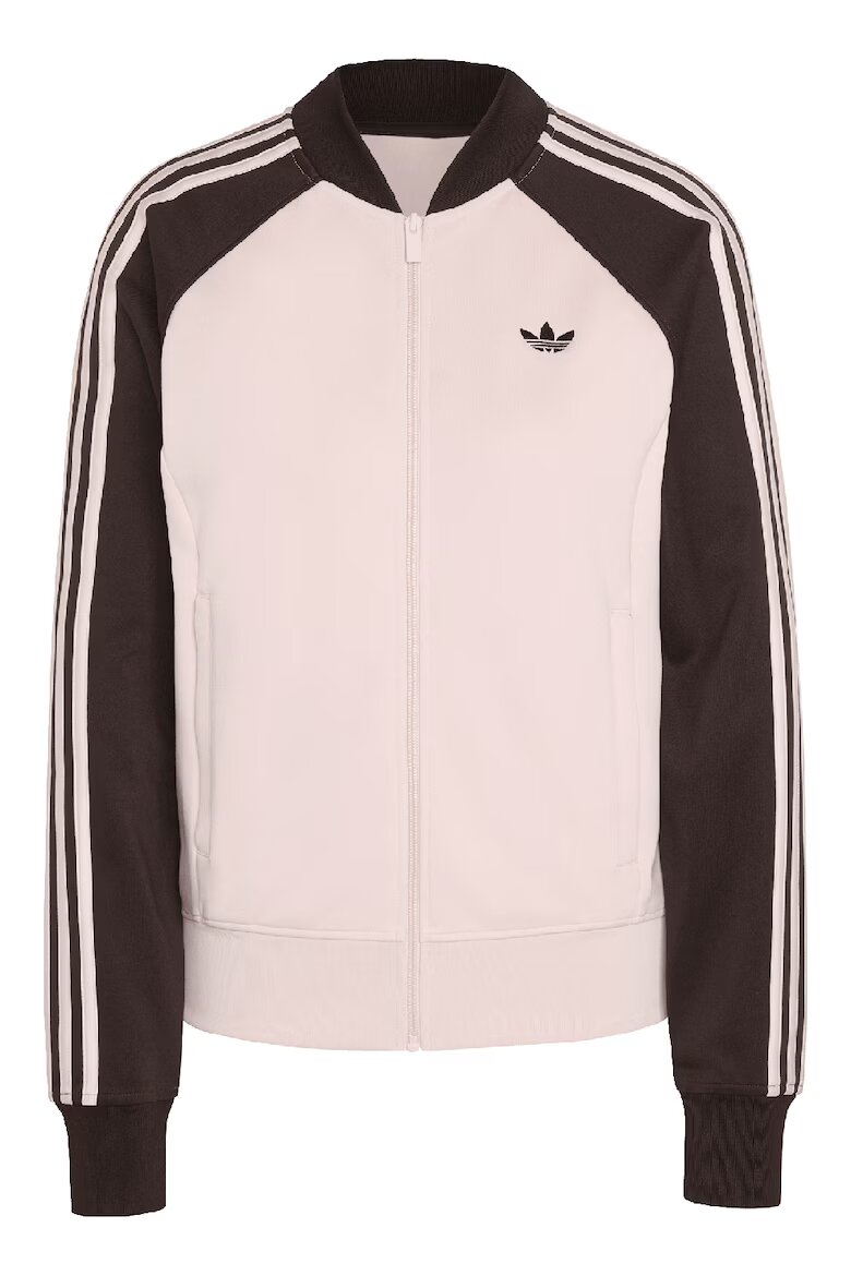 adidas Originals Суитшърт с памук с цип - Тъмнокафяв/Бледо розово