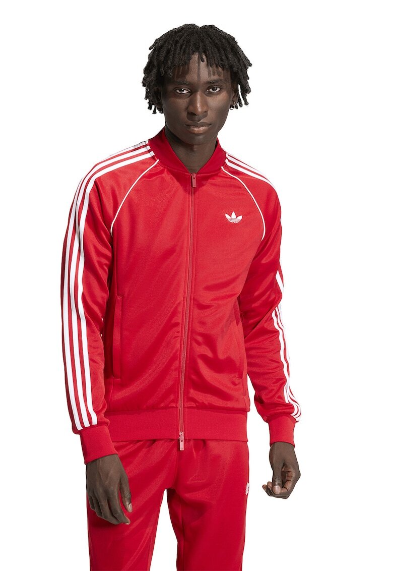 adidas Originals Суитшърт с цип и лого - Аленочервен