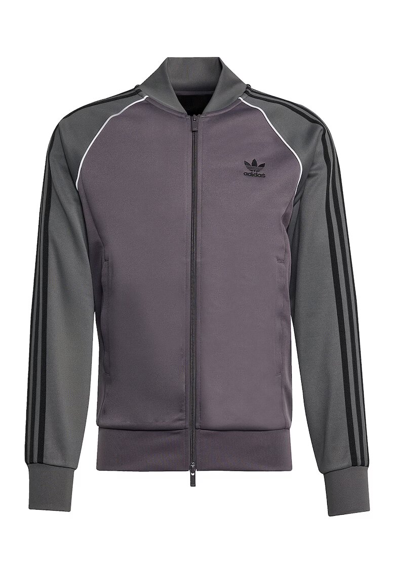 adidas Originals Суитшърт с цип и лого - Бял/Черен/Сив