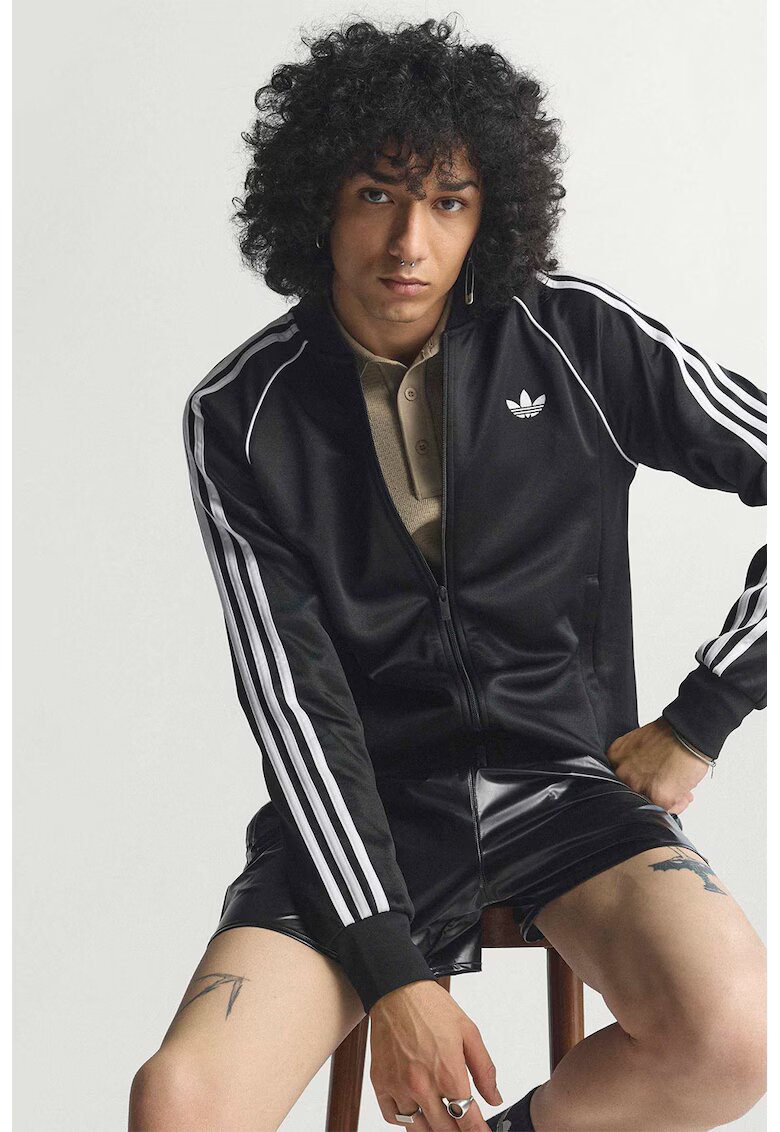 adidas Originals Суитшърт с цип и лого - Черен