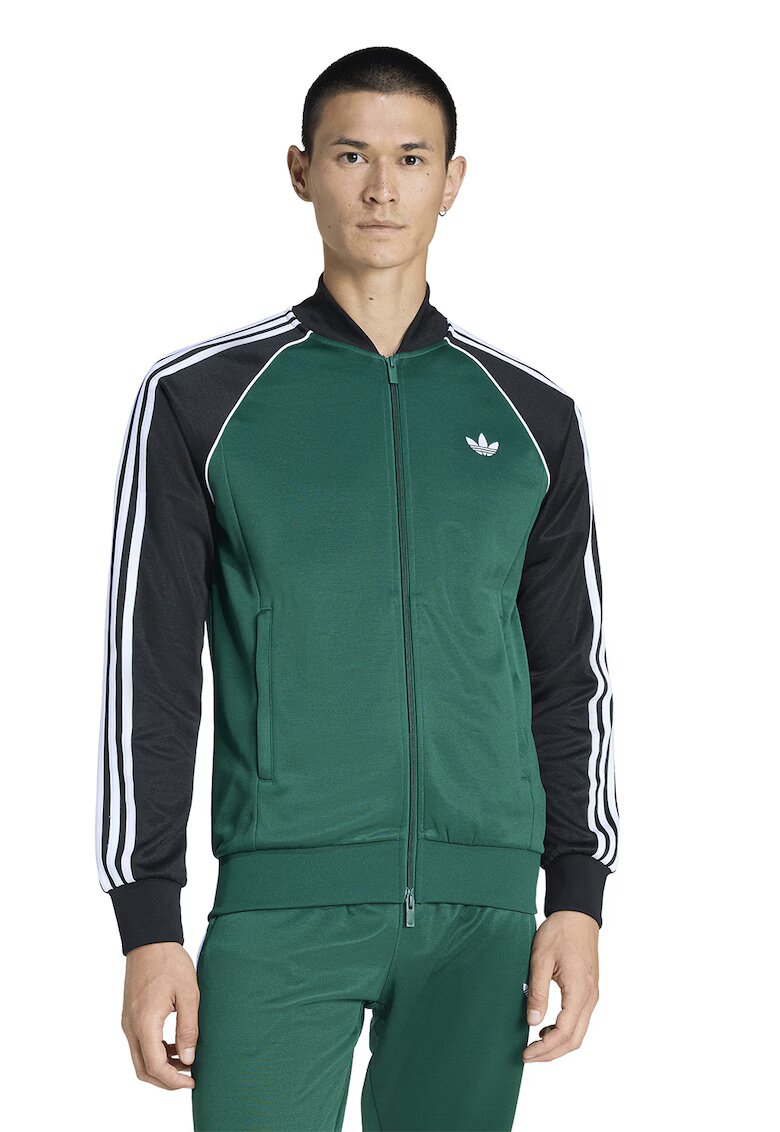 adidas Originals Суитшърт с цип и лого - Черен/Тъмнозелен