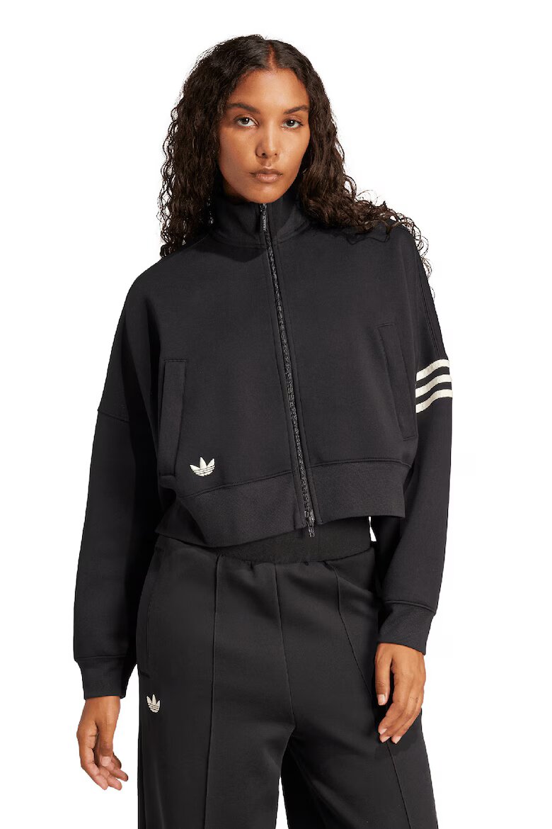 adidas Originals Суитшърт с цип и паднали ръкави Черен