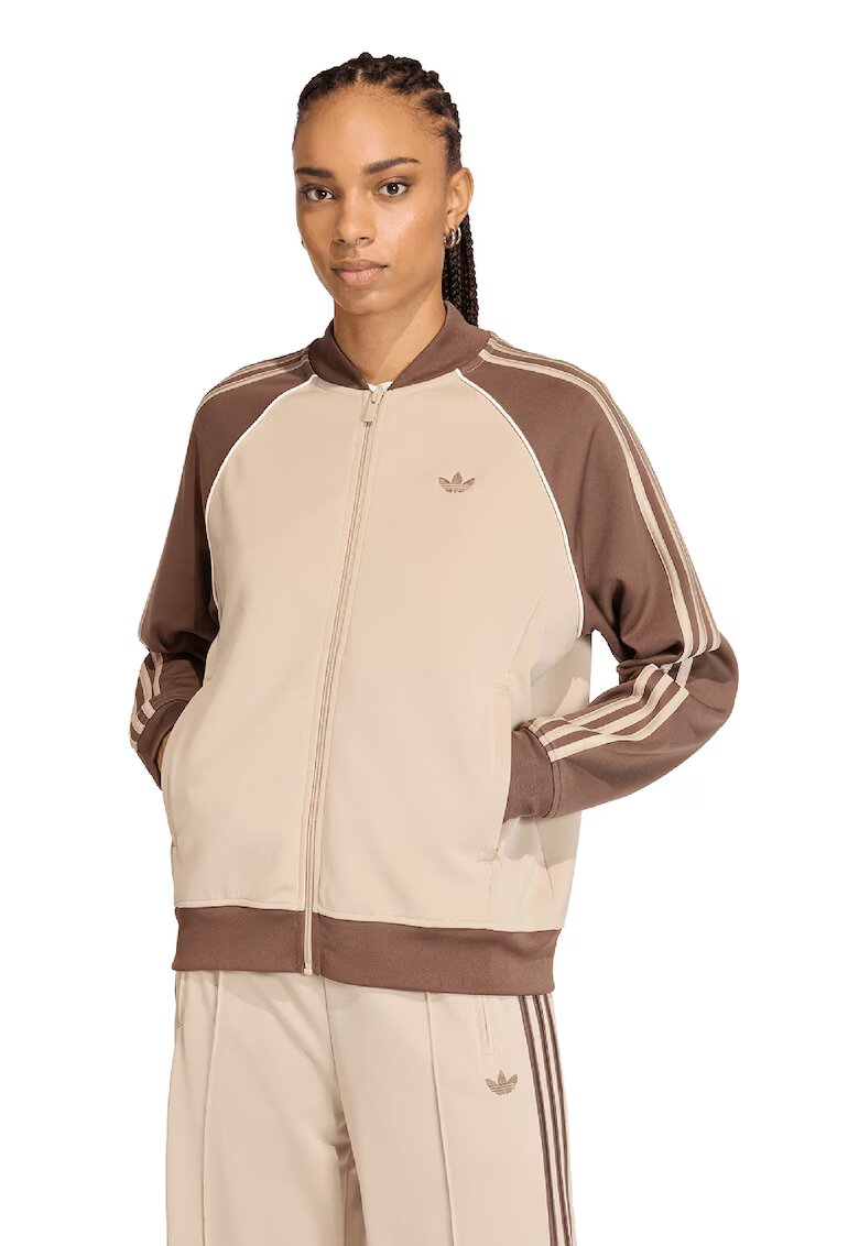 adidas Originals Суитшърт с цип и реглан ръкави - Кафяв/Бежов