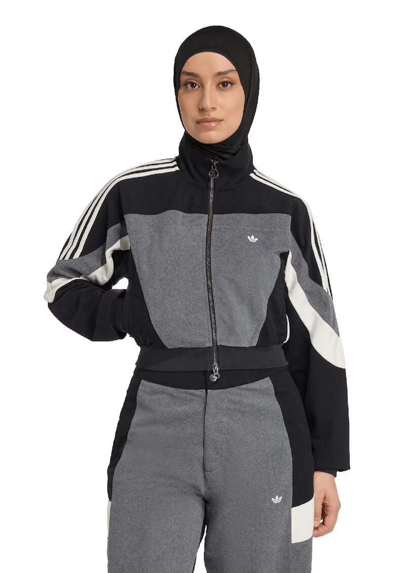 adidas Originals Суитшърт с цип и средновисока яка - Черен/Мръснобял/Tъмносив