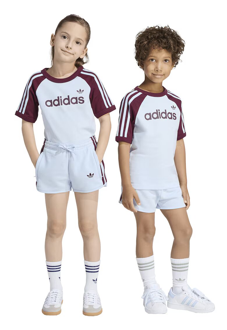 adidas Originals Тениска с лого и шорти - 2 части - Бордо/Ледено синьо