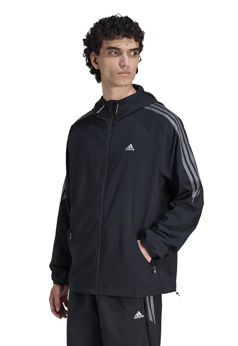adidas Originals Яке Lightwindrunner с контрастни ленти - Черен