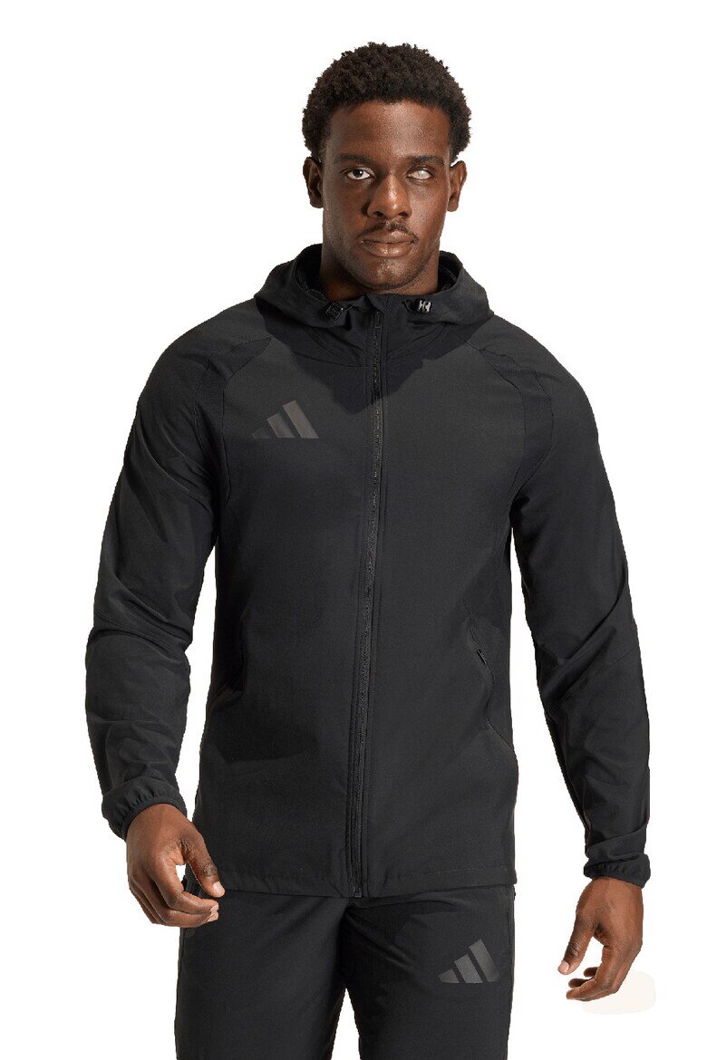 adidas Performance Футболно яке с качулка и лого Черен/Tъмносив