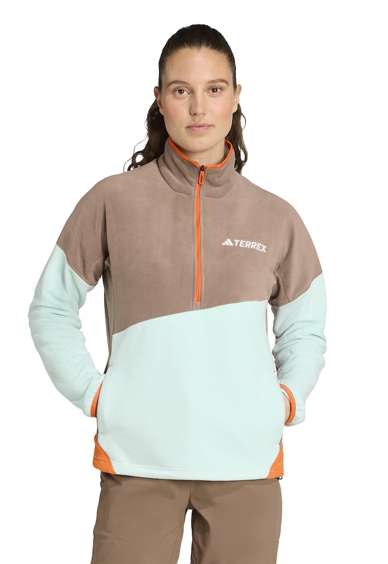 adidas Performance Поларен хайкинг суитшърт с къс цип - Бледозелен/Светлокафяв