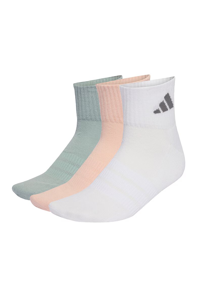 adidas Performance Унисекс къси чорапи с лого - 3 чифта Бял/Зелен/Розова сьомга