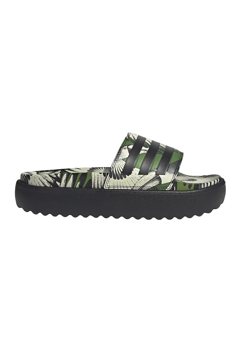 adidas Sportswear Десенирани чехли Adilette с равна платформа - Черен/Папратово зелено/Крем