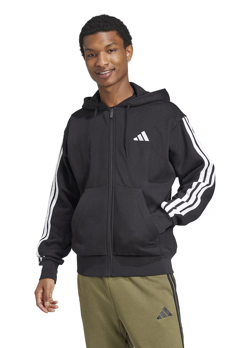 adidas Sportswear Худи с джобове отпред и цип - Бял/Черен