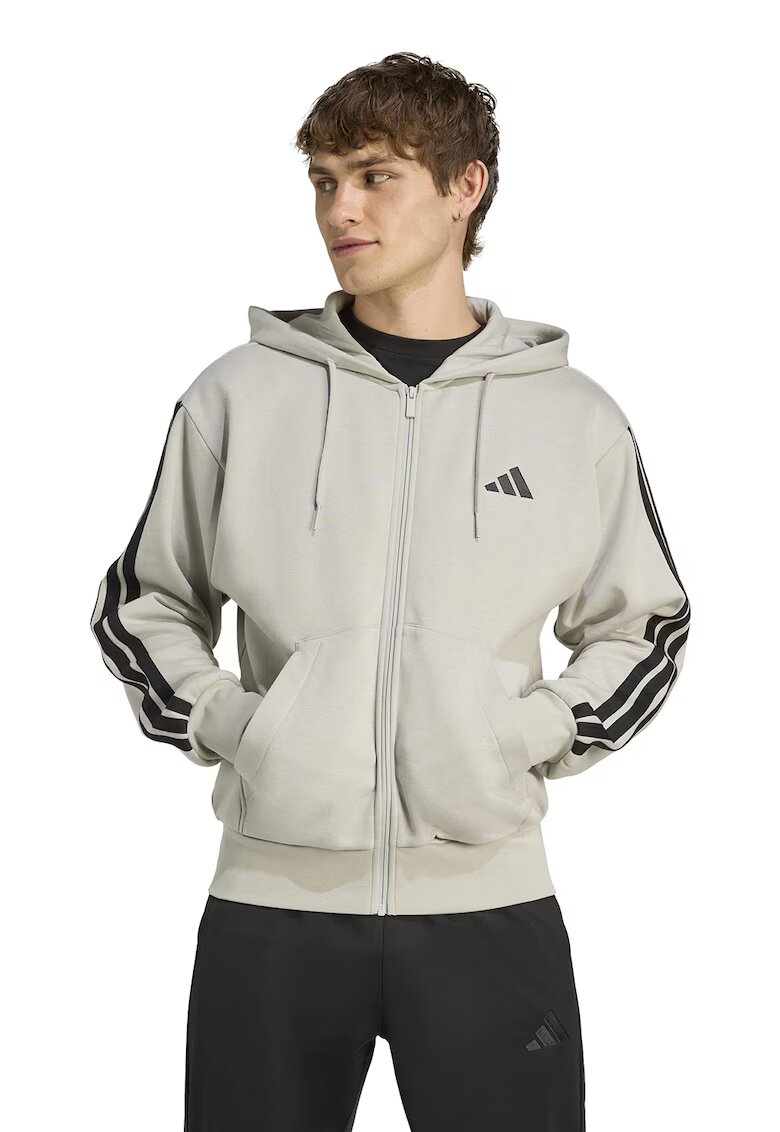 adidas Sportswear Худи с джобове отпред и цип - Черен/Бежов