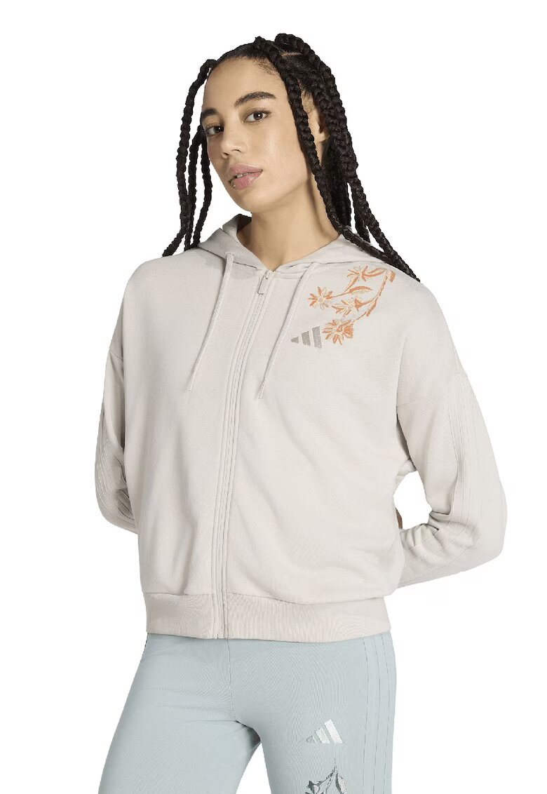 adidas Sportswear Худи с флорална бродерия - Тъмно оранжево/Сиво-бежов