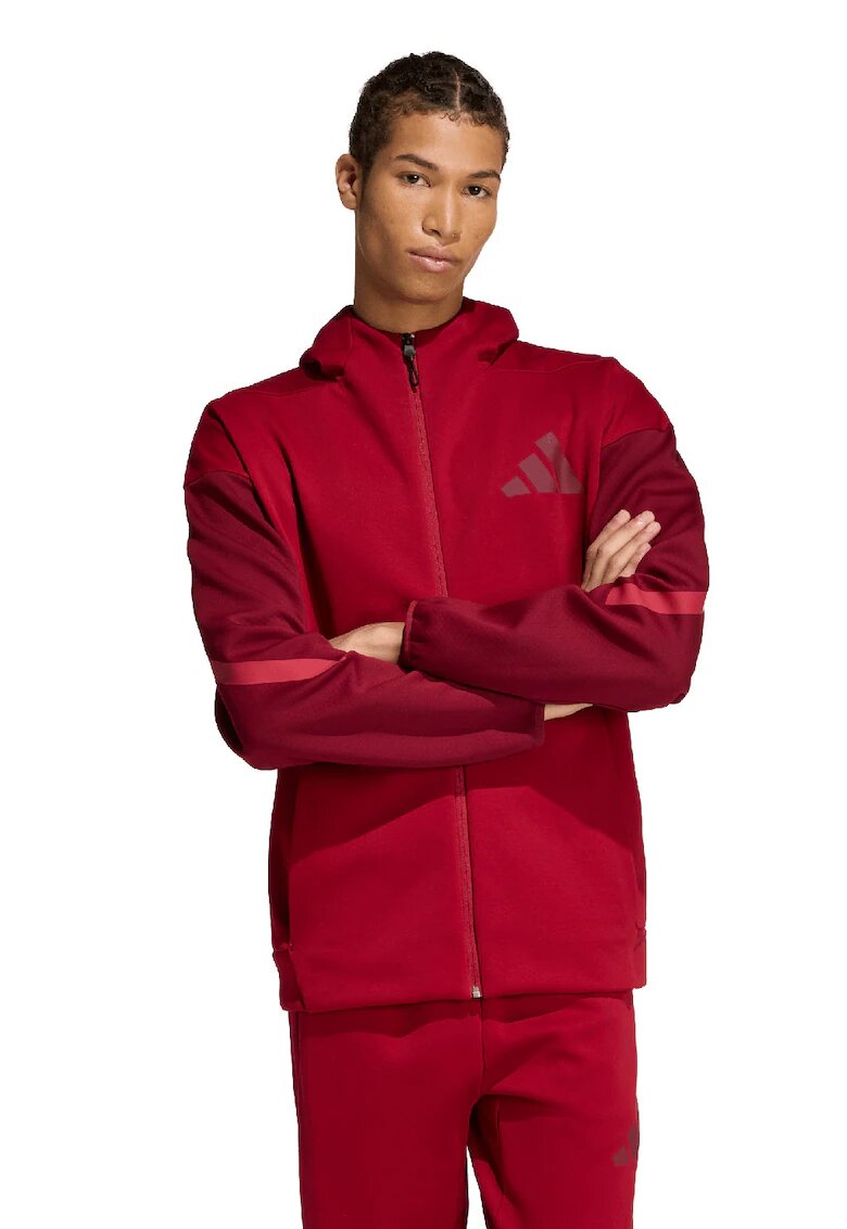 adidas Sportswear Худи с контрастни ръкави и цип - Червен