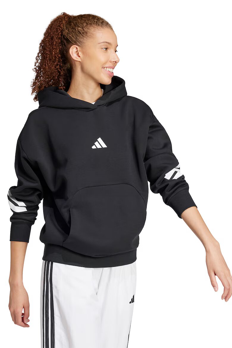 adidas Sportswear Худи с памук с джоб кенгуру Черен/Бял