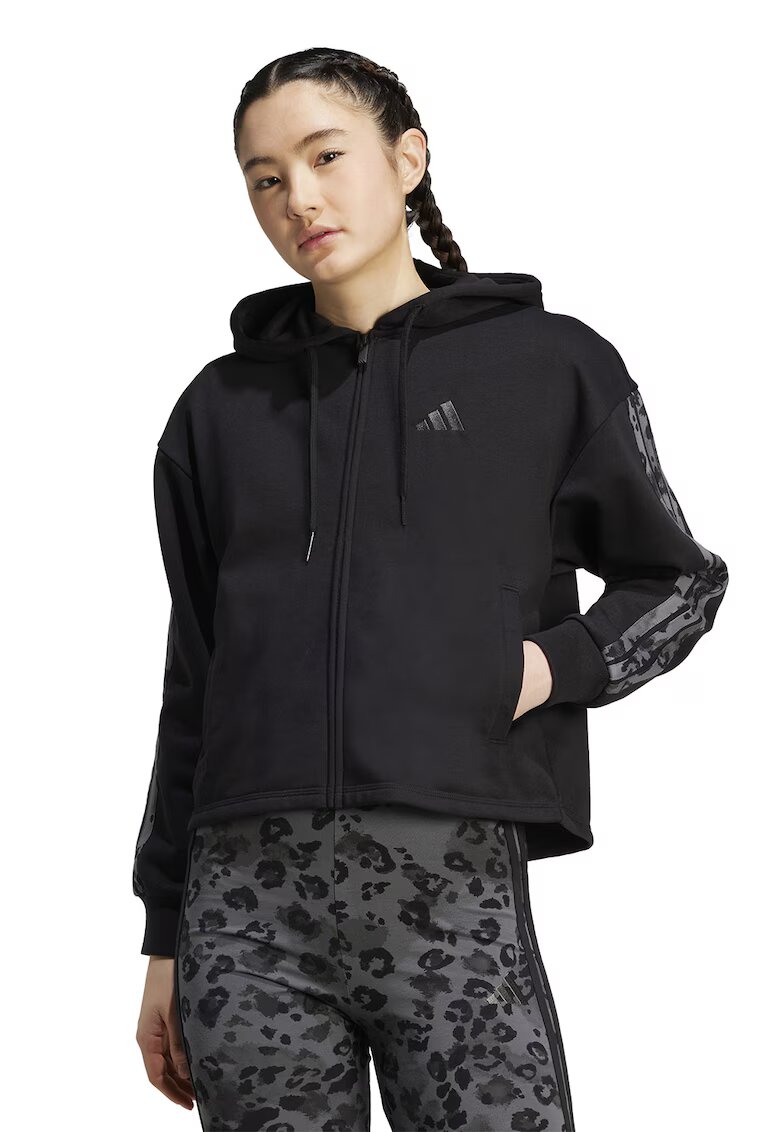 adidas Sportswear Худи с цип и два джоба - Черен/Сив