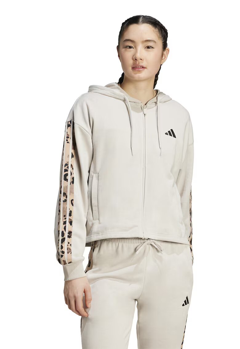 adidas Sportswear Худи с цип и два джоба - Светлокафяв/Светло бежово