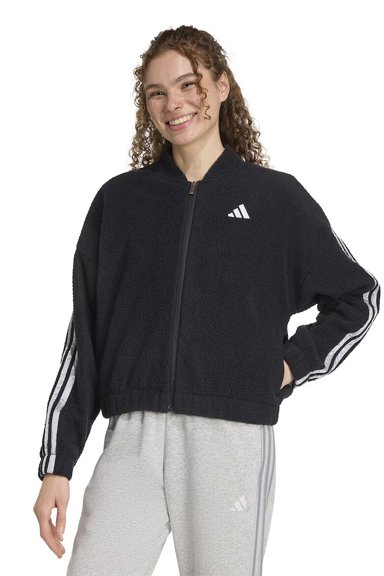 adidas Sportswear Худи с цип и лого - Черен/Сребрист