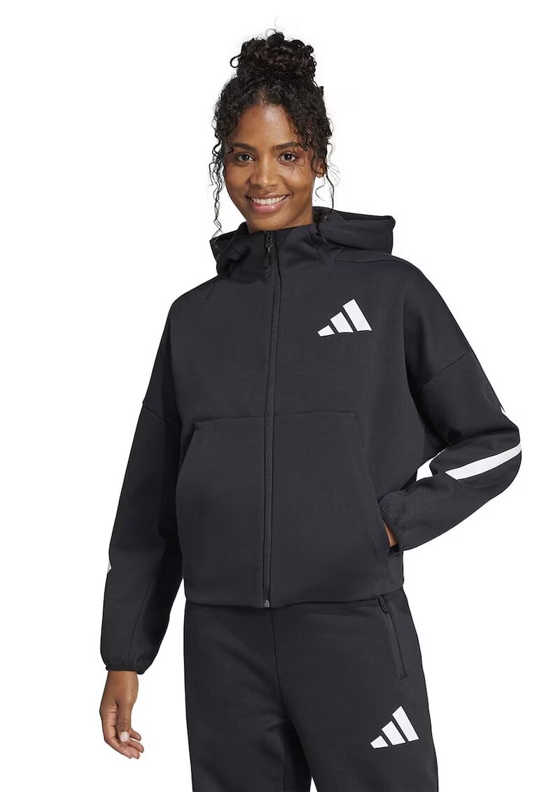 adidas Sportswear Худи Z.N.E. с паднали ръкави и скосени джобове - Черен/Бял