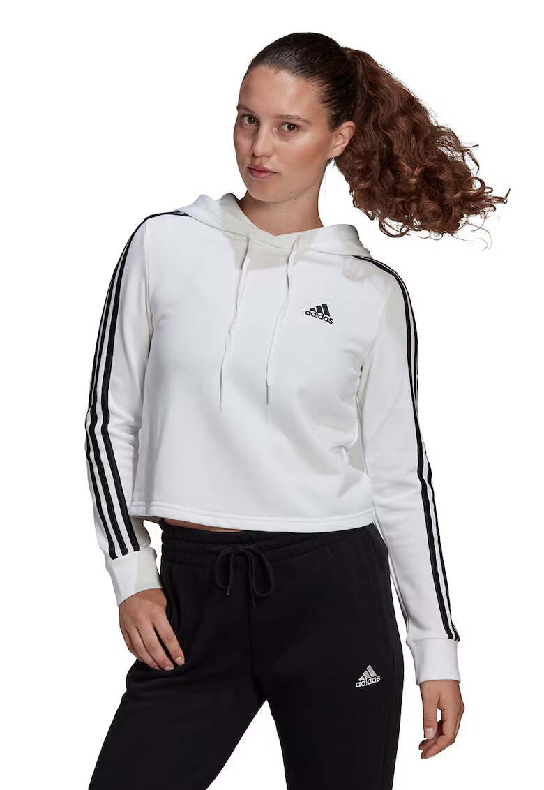 adidas Sportswear Къс суитшърт с характерни ивици - Бял/Черен