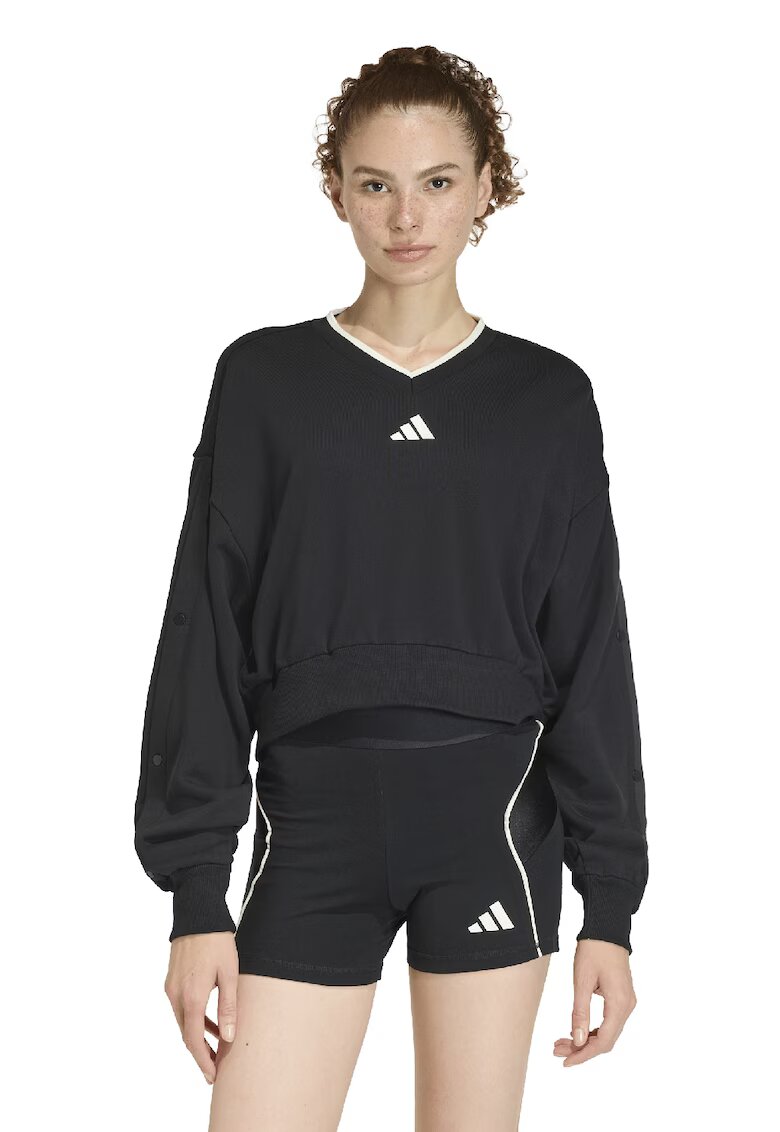 adidas Sportswear Къс суитшърт Stadium с шпиц - Бял/Черен
