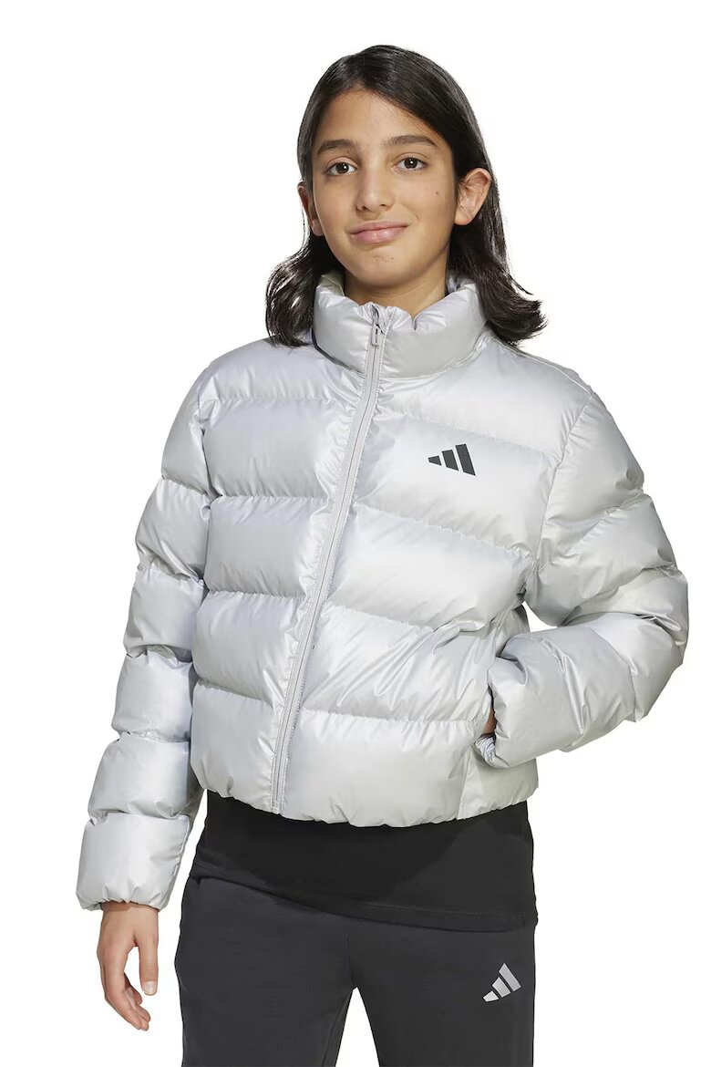 adidas Sportswear Късо капитоирано зимно яке със странични джобове Сребрист