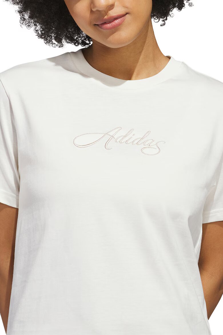 adidas Sportswear Памучна тениска Cursive с лого Мръснобял