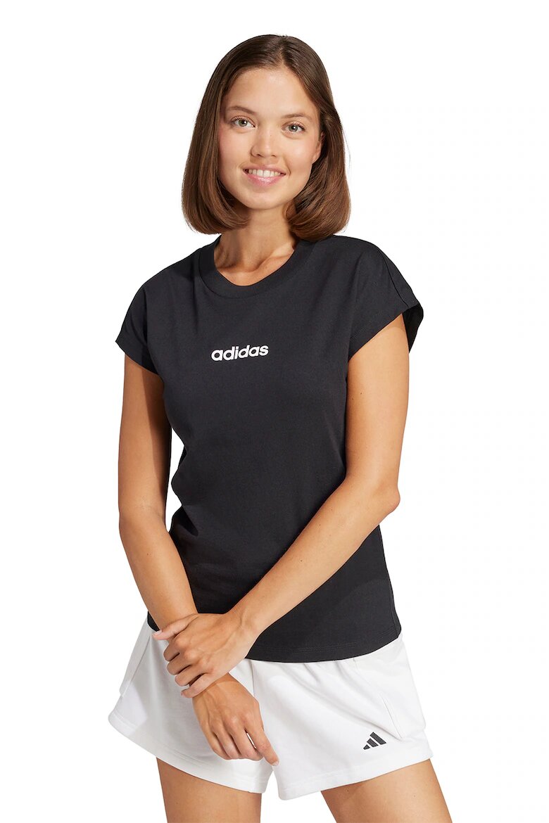 adidas Sportswear Памучна тениска Essentials с овално деколте Черен/Бял
