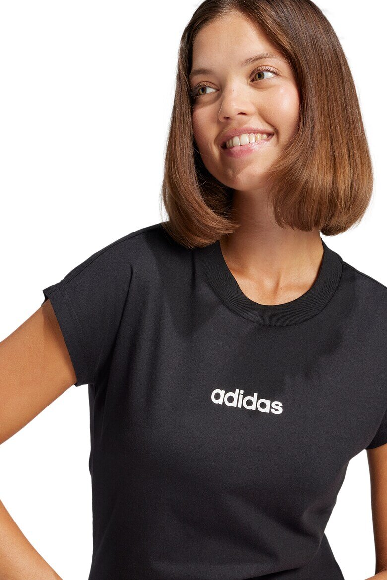 adidas Sportswear Памучна тениска Essentials с овално деколте Черен/Бял