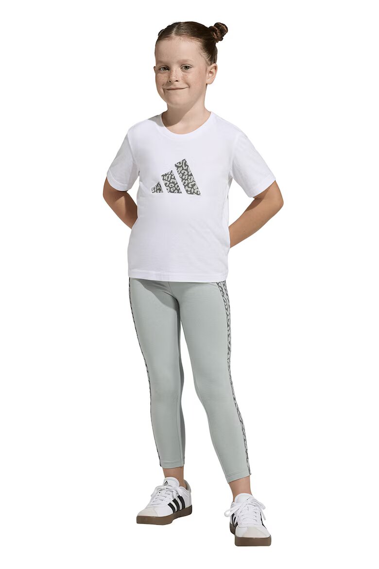 adidas Sportswear Памучна тениска с лого и панталон - 2 части Бял/Тъмнокафяв/Бледозелен