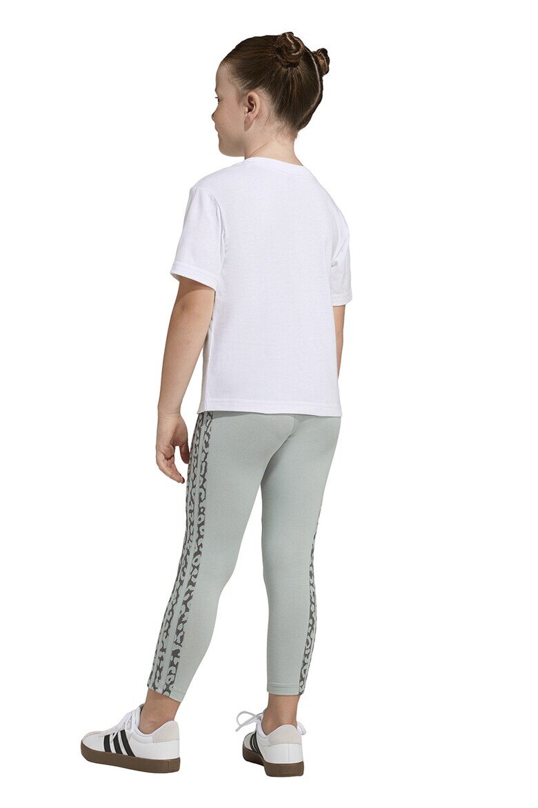 adidas Sportswear Памучна тениска с лого и панталон - 2 части Бял/Тъмнокафяв/Бледозелен