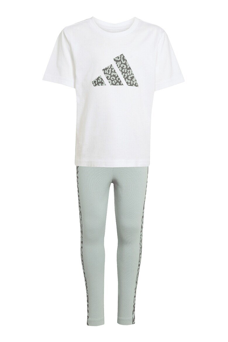 adidas Sportswear Памучна тениска с лого и панталон - 2 части Бял/Тъмнокафяв/Бледозелен