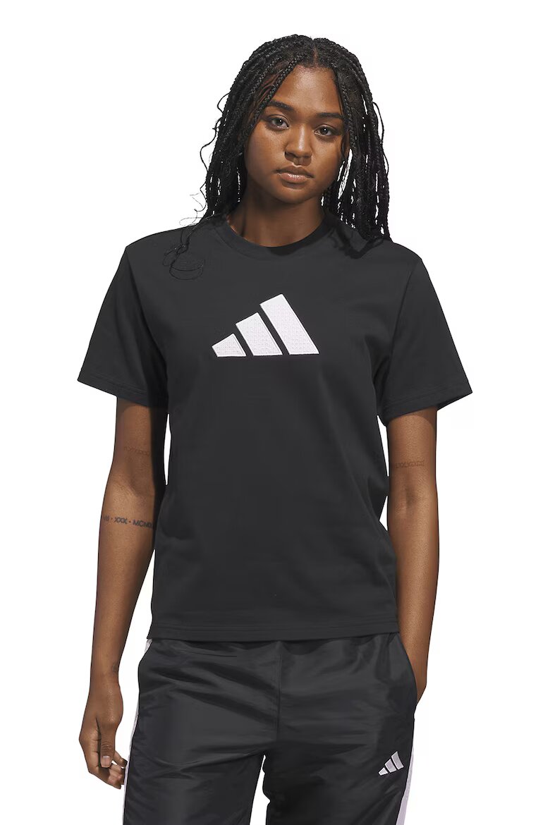 adidas Sportswear Памучна тениска с лого овално деколте и пепит Черен