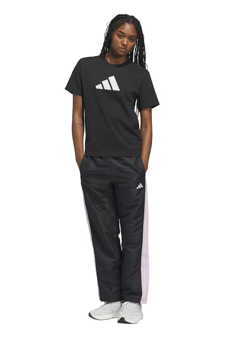 adidas Sportswear Памучна тениска с лого овално деколте и пепит Черен