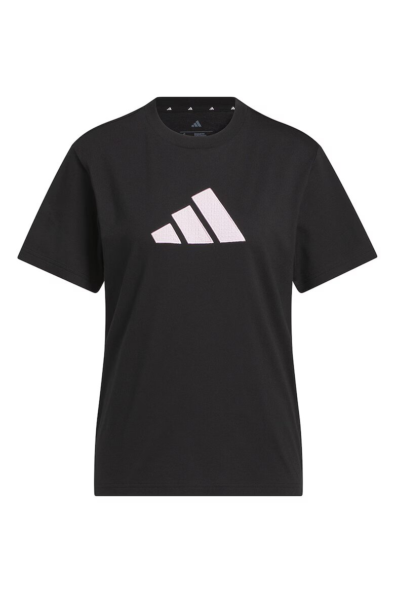 adidas Sportswear Памучна тениска с лого овално деколте и пепит Черен