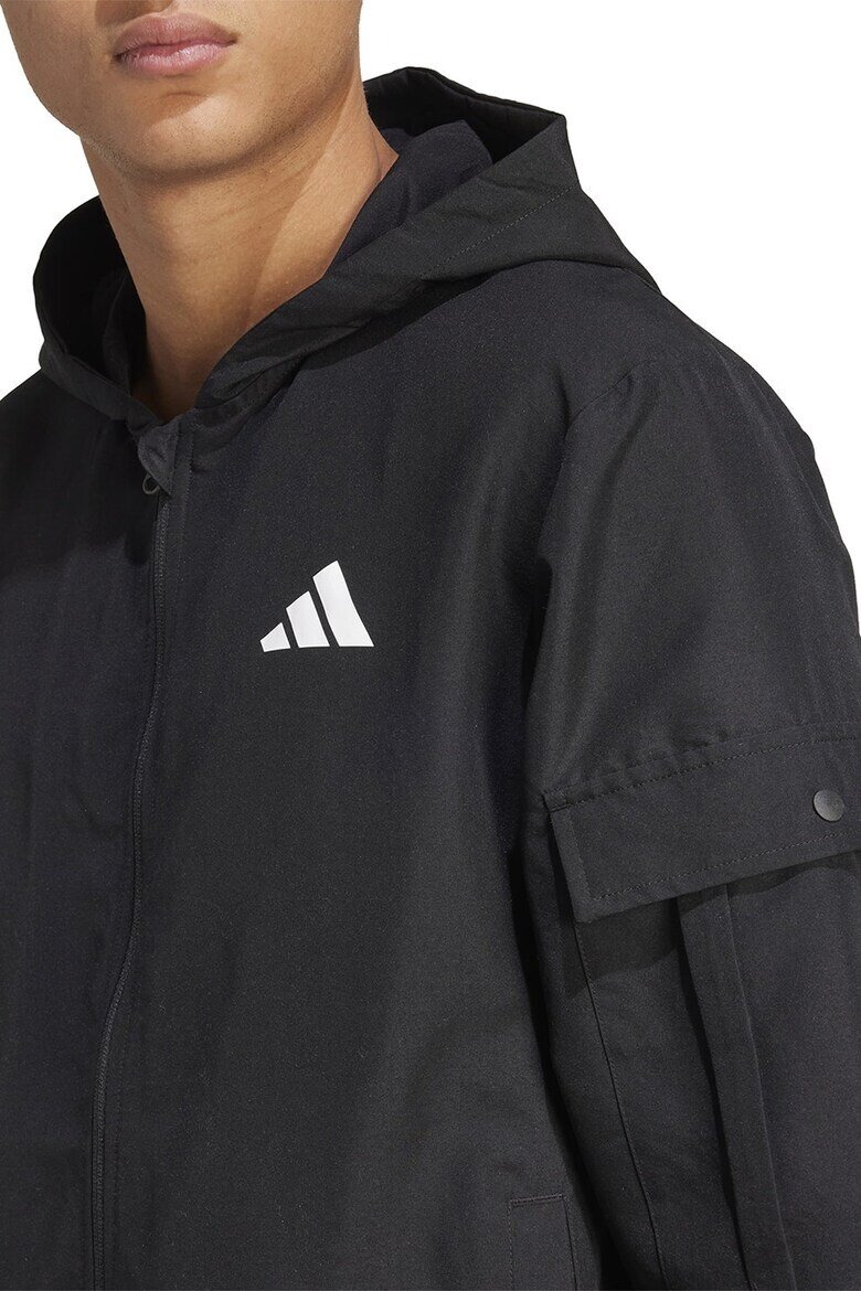 adidas Sportswear Спортен екип с качулка джобове и лого Черен