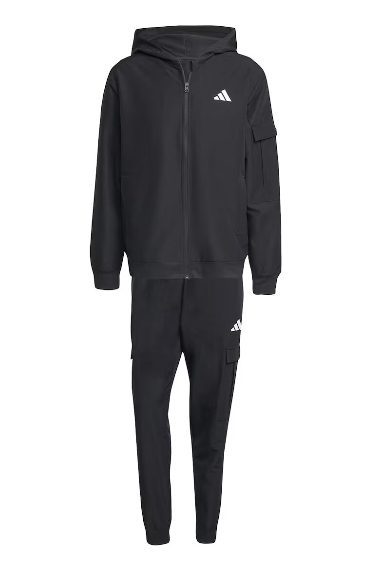 adidas Sportswear Спортен екип с качулка джобове и лого Черен