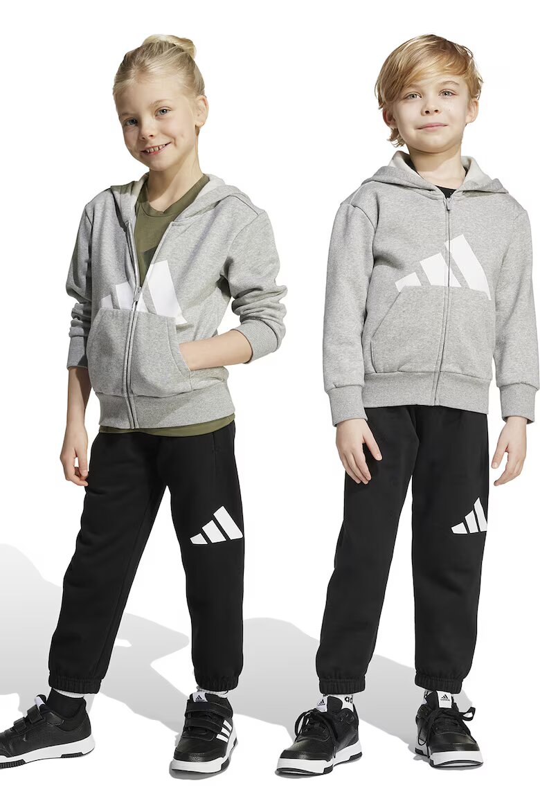 adidas Sportswear Спортен екип с цип и качулка Черен/Светлосив меланж
