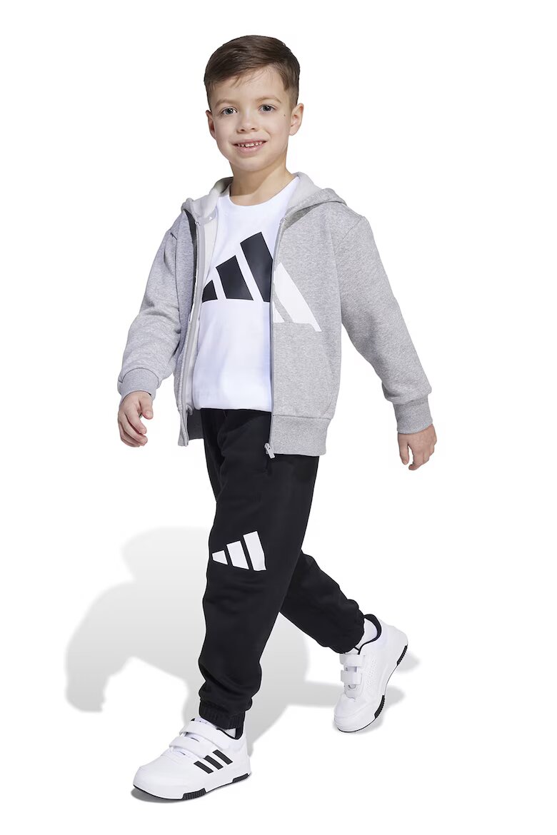 adidas Sportswear Спортен екип с цип и качулка Черен/Светлосив меланж