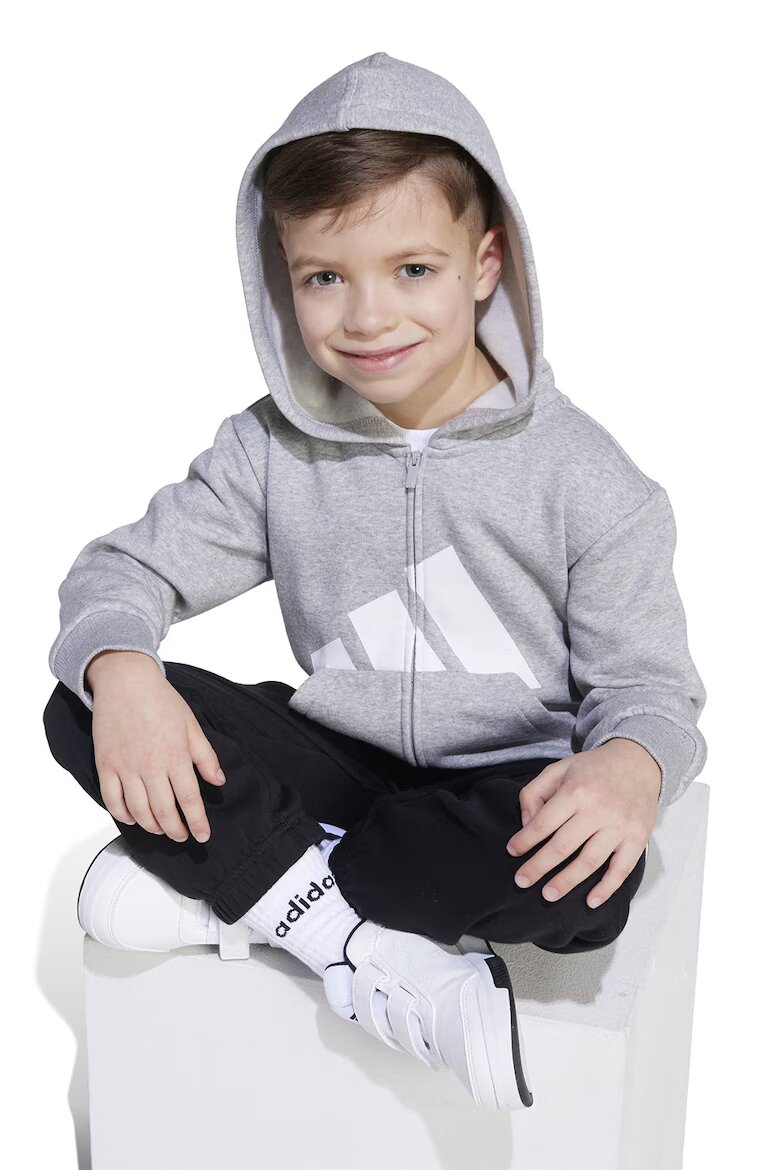 adidas Sportswear Спортен екип с цип и качулка Черен/Светлосив меланж
