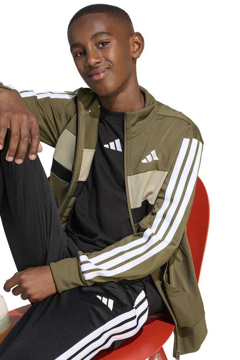 adidas Sportswear Спортен екип Tiberio с цип и лого Бял/Черен/Маслинено зелено