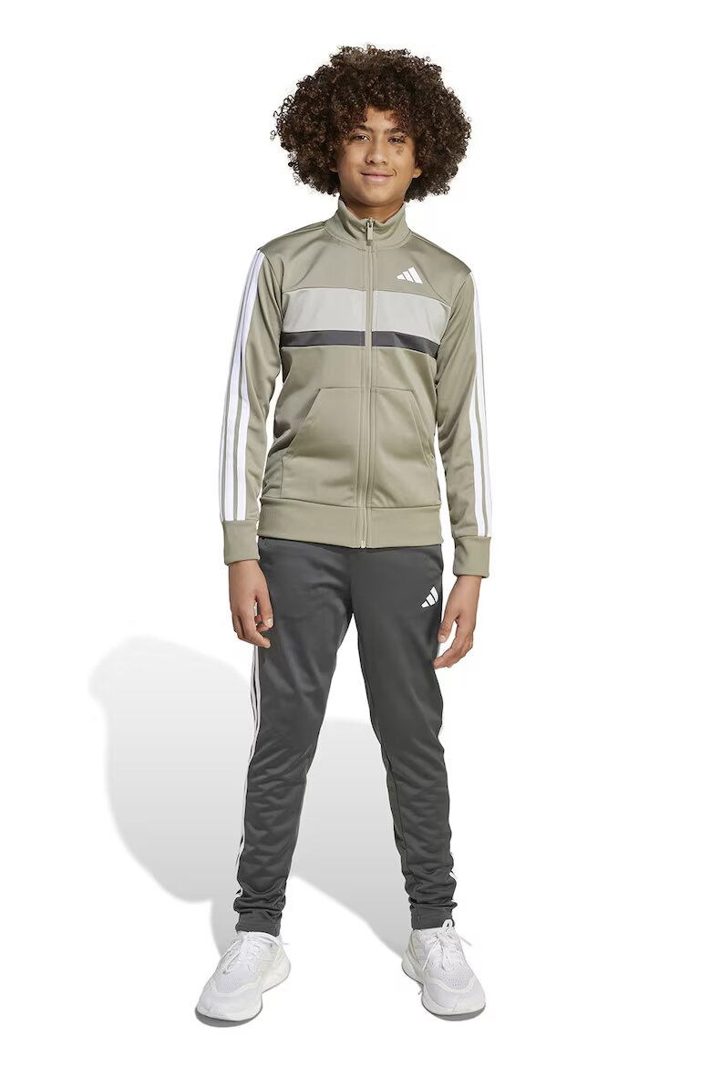 adidas Sportswear Спортен екип Tiberio с цип и лого Светло сив/Бежов/Избеляло черно