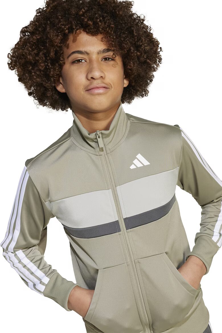 adidas Sportswear Спортен екип Tiberio с цип и лого Светло сив/Бежов/Избеляло черно