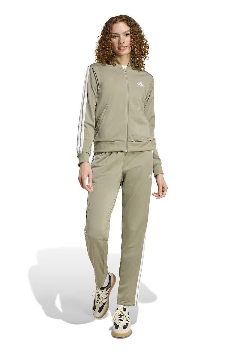 adidas Sportswear Спортен екип W ESS 3S TS с цип и лого Бял/Каки