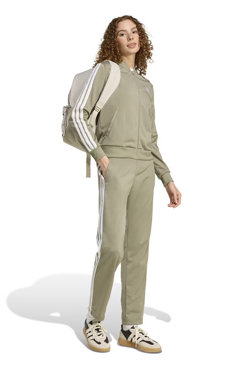 adidas Sportswear Спортен екип W ESS 3S TS с цип и лого Бял/Каки