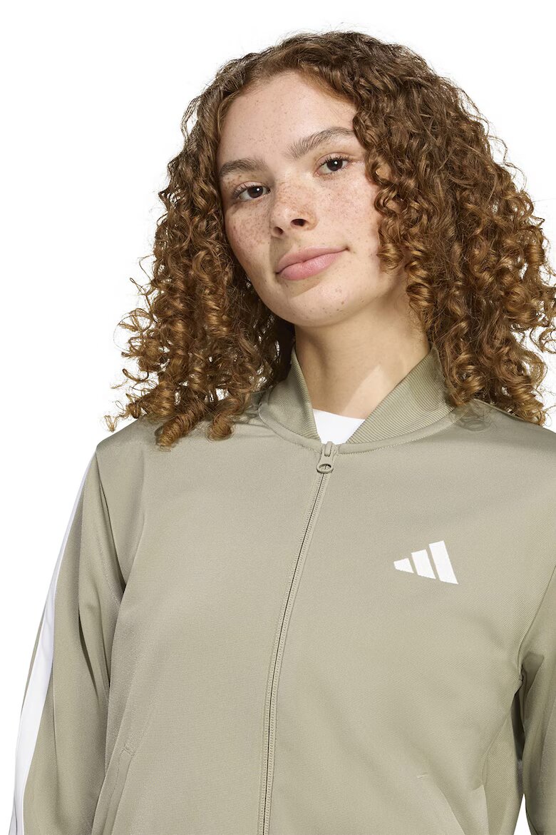 adidas Sportswear Спортен екип W ESS 3S TS с цип и лого Бял/Каки
