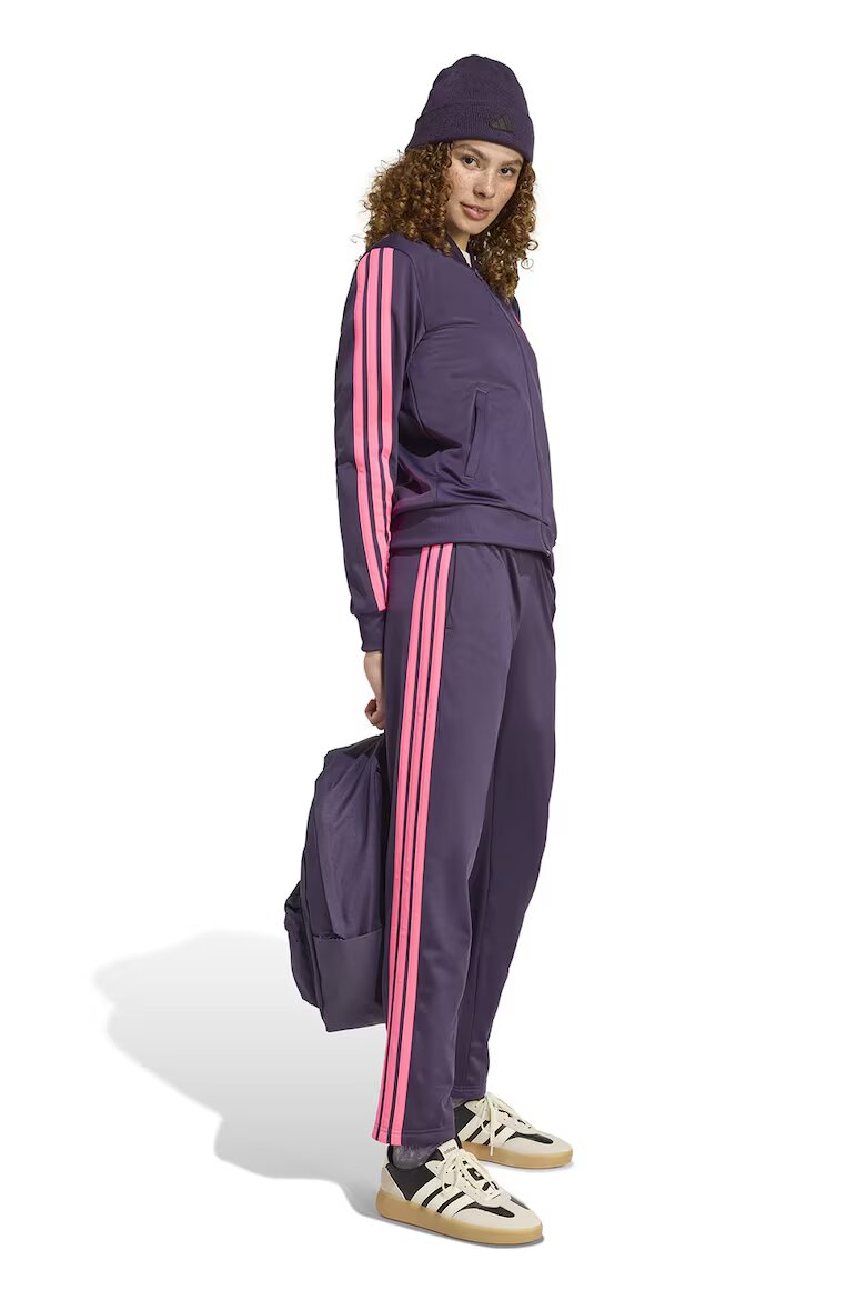 adidas Sportswear Спортен екип W ESS 3S TS с цип и лого Тъмно лилаво