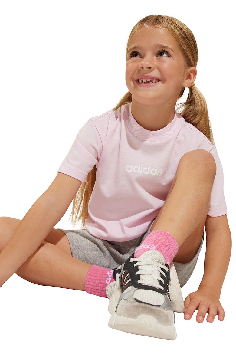 adidas Sportswear Тениска и къс панталон с лого - 2 части Сив меланж/Бледо розово