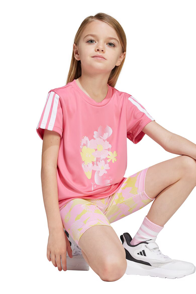 adidas Sportswear Тениска с десен и клин Бял/Жълт/Пастелнорозов