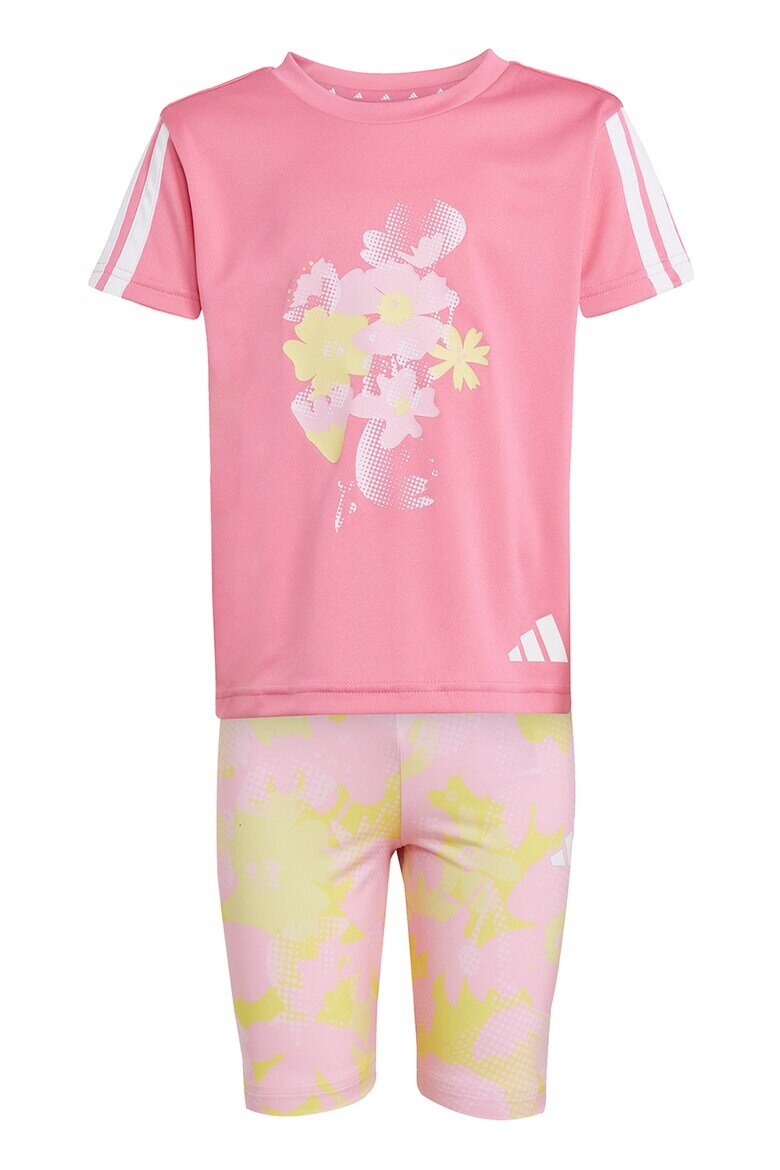 adidas Sportswear Тениска с десен и клин Бял/Жълт/Пастелнорозов